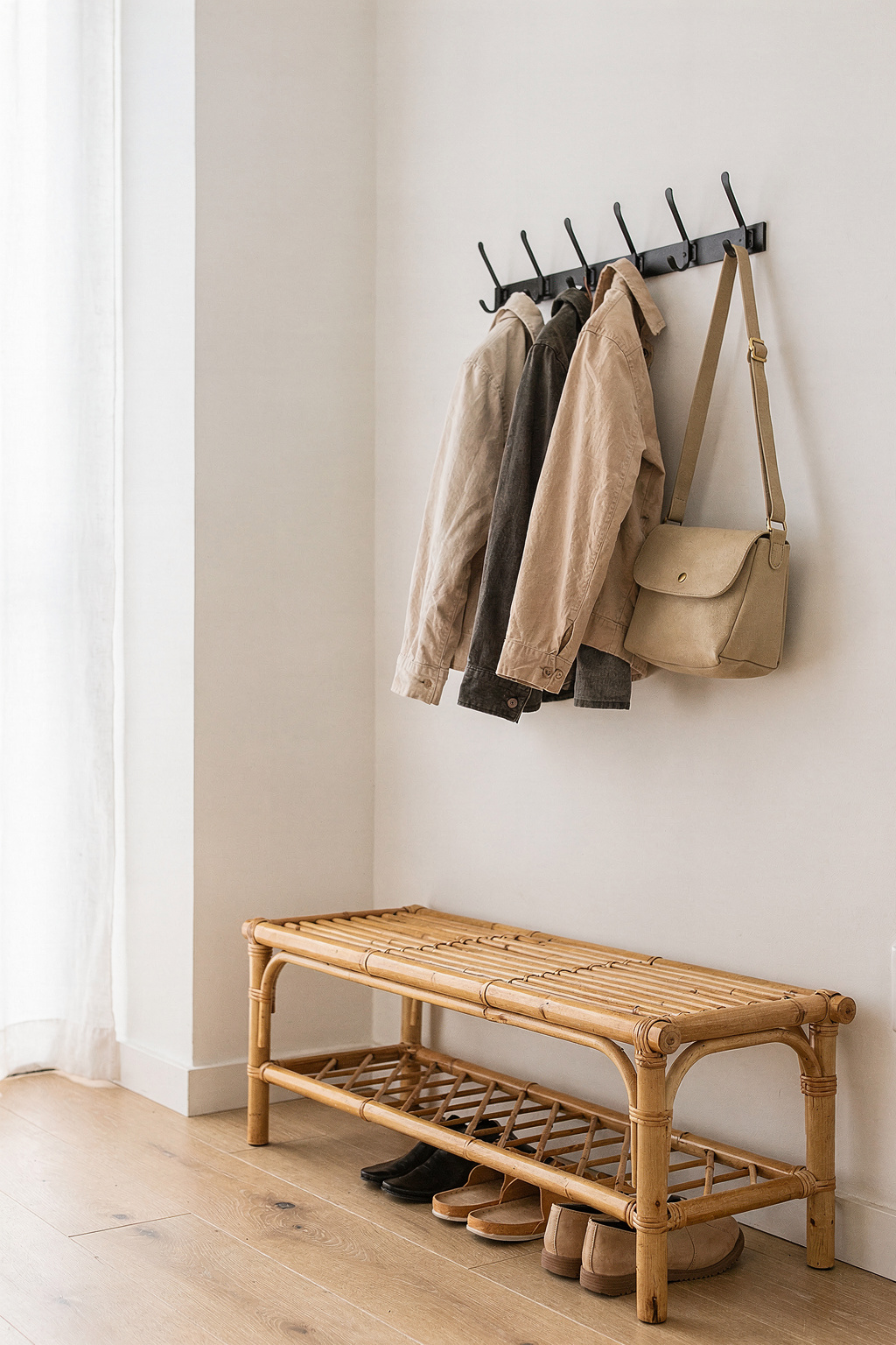 Hakenleiste statt Garderobe im Flur