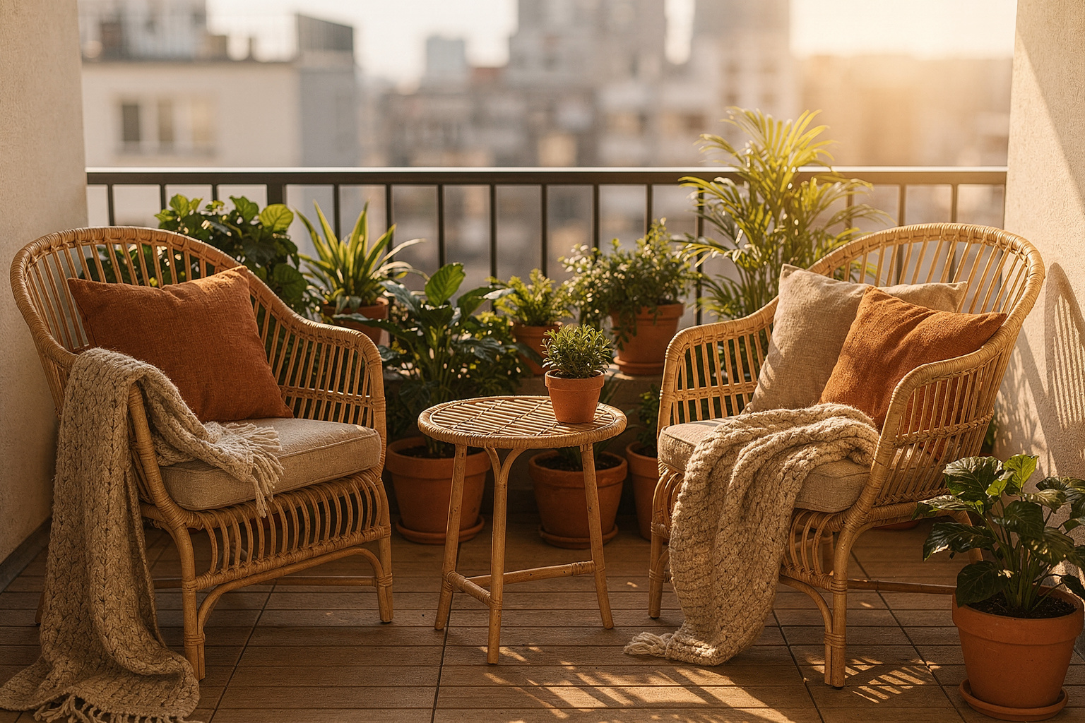 Balkonmöbel aus Rattan: 12 Ideen für kleinen Balkon