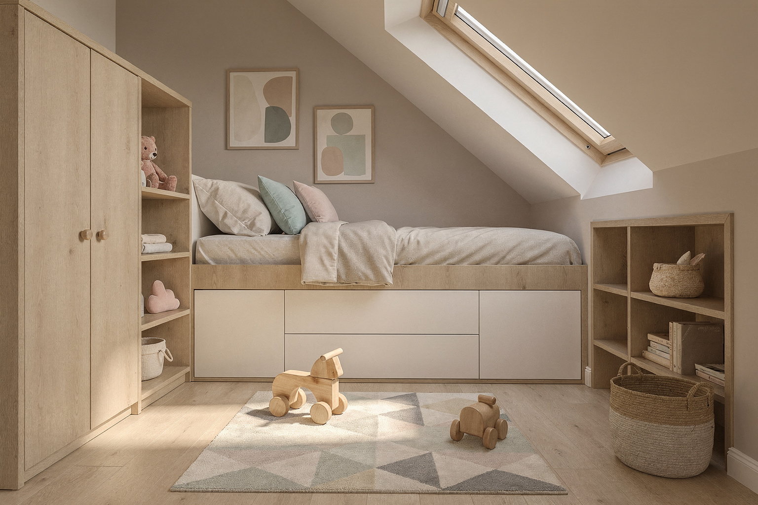 Kleines Kinderzimmer mit Dachschräge clever einrichten